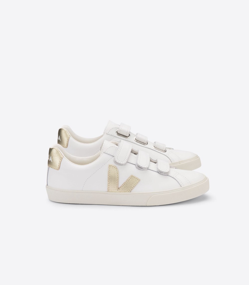 Tenis Veja Mujer - 3-Lock Cuero - Blancos/Dorados - 623BTHEIL